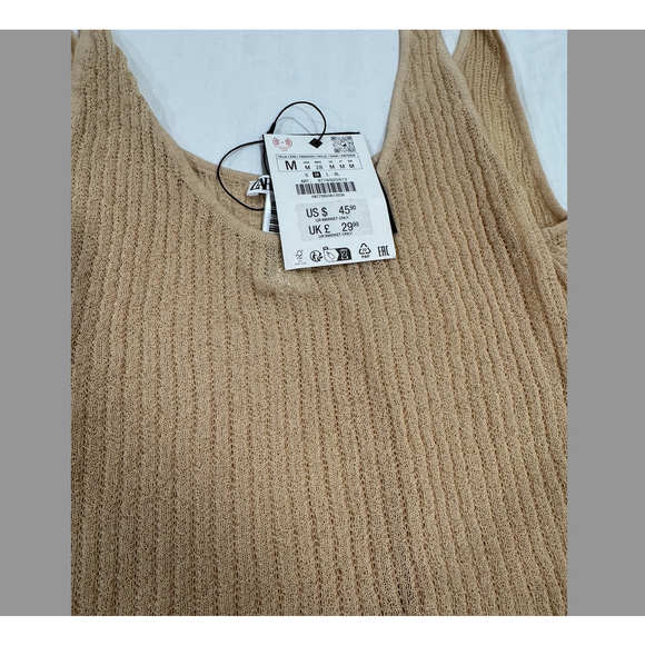 Women's Zara Beige Ribbed Knit Tank Top Size M - Picture 6 of 6